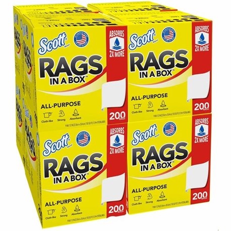 Scott Rags In A Box - 13" Length x 10" Width - 200 / Box - 8 / Carton - Soft, Strong, Lint-free, Absorbent - White