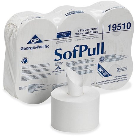 SofPull Centerpull High-Capacity Toilet Paper - 2 Ply - 5.25" x 8.40" - 1000 Sheets/Roll - 8.10" Roll Diameter - White - 6 / Car