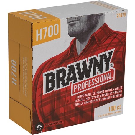 Brawny Professional H700 Disposable Cleaning Towels - 9.10" x 16.50" - White - Pulp Fiber - 100 Per Box - 100 / Box