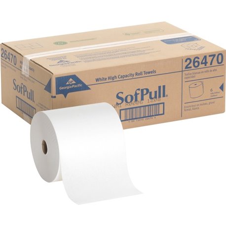 SofPull Mechanical Recycled Paper Towel Rolls - 1 Ply - 7.87" x 1000 ft - 7.80" Roll Diameter - White - 6 / Carton