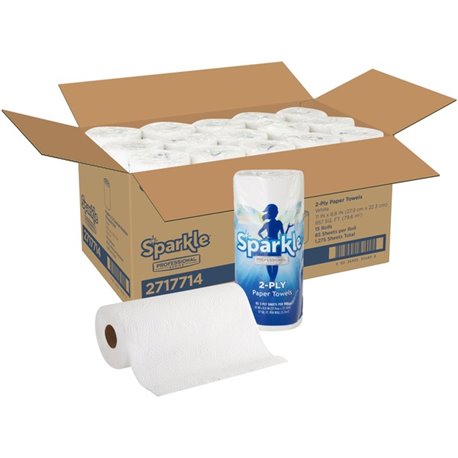 Sparkle Professional Series Kitchen Paper Towel Rolls - 2 Ply - 8.80" x 11" - 85 Sheets/Roll - White - 15 / Carton