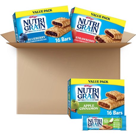 Nutri-Grain Soft Baked Breakfast Bar Assortment - Individually Wrapped - Apple Cinnamon, Strawberry, Blueberry - Box - 1.30 oz -