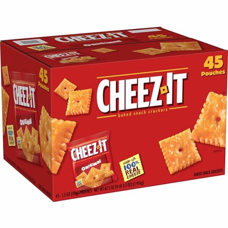 Cheez-It Original Crackers - Low Fat - Cheese - Bag - 1 Serving Pouch - 1.50 oz - 45 / Carton