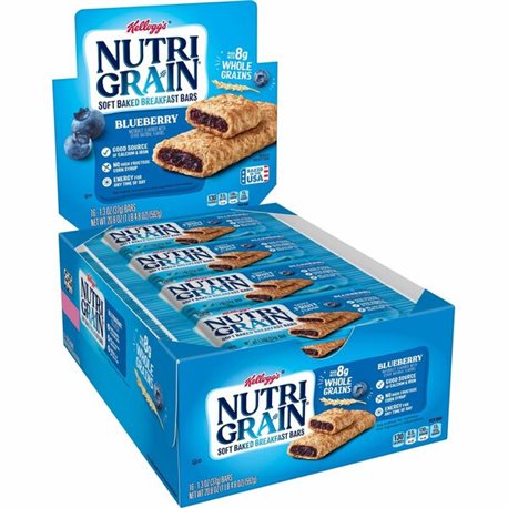 Kellogg's Nutri-Grain Bar Blueberry - Individually Wrapped, Low Fat - Blueberry - 16 / Box