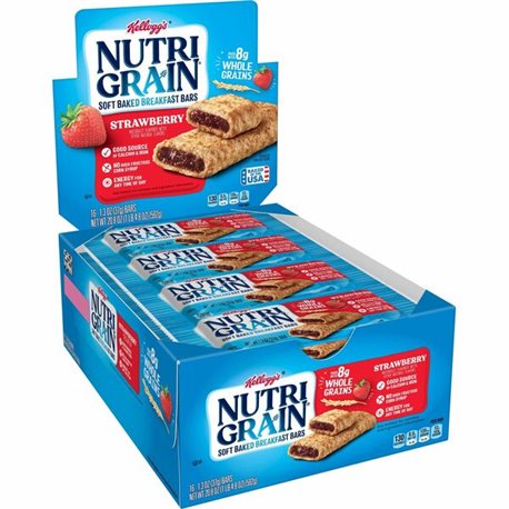 Kellogg's Nutri-Grain Bar Strawberry - Low Fat - Strawberry - 1.30 lb - 16 / Box