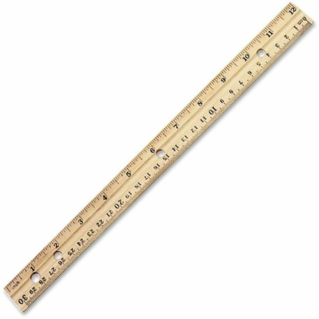 CLI Wood Ruler - 12" Length 1.1" Width - 1/16 Graduations - Imperial, Metric Measuring System - Wood - 36 / Box