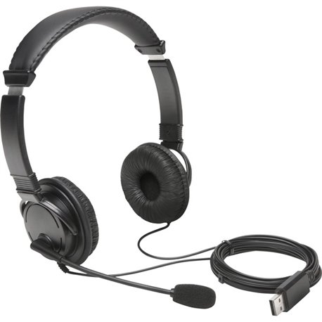 Kensington USB-A Headphones with Mic - Stereo - USB Type A - Wired - Over-the-head - Binaural - Supra-aural - 6 ft Cable - Noise