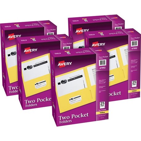 Avery Letter Pocket Folder - 8 1/2" x 11" - 40 Sheet Capacity - 2 Internal Pocket(s) - Embossed Paper - Yellow - 125 / Carton