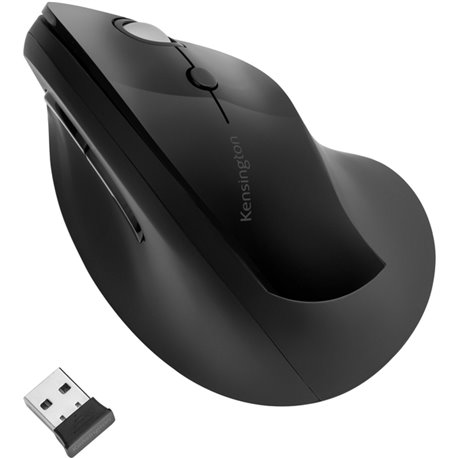 Kensington Pro Fit Ergo Vertical Wireless Mouse - Wireless - Radio Frequency - Black - 1 - USB - 1600 dpi - Scroll Wheel - 6 But