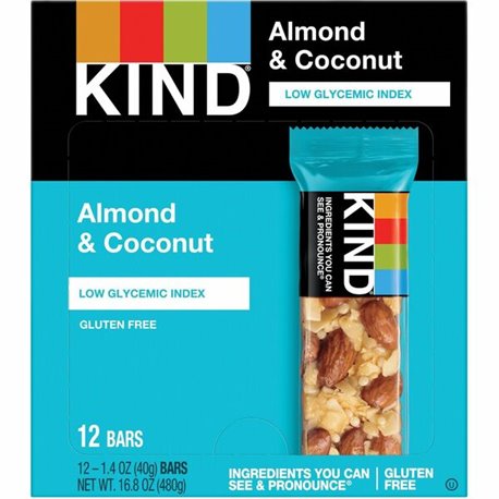 KIND Almond & Coconut Bars - Gluten-free, Wheat-free, Dairy-free, Non-GMO, Sulfur dioxide-free - Almond & Coconut - 1.40 oz - 12