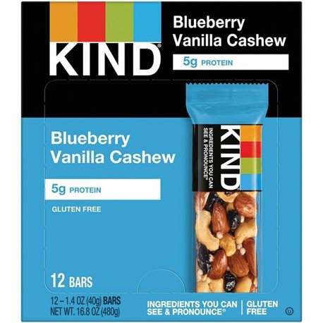 KIND Blueberry Vanilla Cashew Nut Bars - Trans Fat Free, High-fiber, Low Sodium, Dairy-free, Gluten-free, Peanut-free - Blueberr