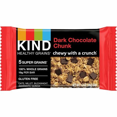 KIND Dark Chocolate Chunk Healthy Grains Bars - Cholesterol-free, Non-GMO, Individually Wrapped, Trans Fat Free, Gluten-free, Lo