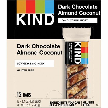 KIND Dark Chocolate Almond Coconut Nut Bars - Gluten-free, Non-GMO, Sodium-free, Cholesterol-free, Fat-free, Individually Wrappe