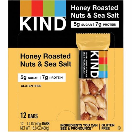 KIND Honey Roasted Nuts & Sea Salt Bars - Trans Fat Free, High-fiber, Low Sodium, Dairy-free, Gluten-free - Honey Roasted Nuts &