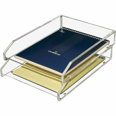 Kantek Acrylic Double Letter Tray - 2 Tier(s) - 2.5" Height x 10.5" Width x 13.8" DepthDesktop - Non-skid Base - Clear - Acrylic