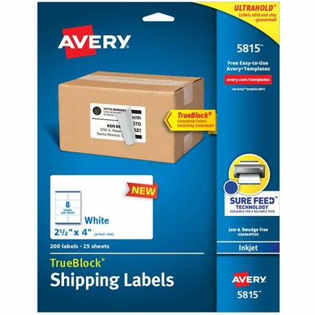 Avery Avery Printable Shipping Labels, 2.5" x 4" , 200 Labels (5815) - 2 1/2" Width x 4" Length - Permanent Adhesive - Rectangle