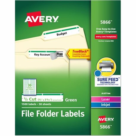 Avery TrueBlock File Folder Labels - 21/32" Width x 3 7/16" Length - Permanent Adhesive - Rectangle - Laser, Inkjet - Matte - Gr