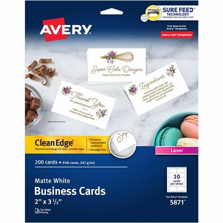 Avery Clean Edge Business Cards - 145 Brightness - A4 - 8 1/2" x 11" - 91 lb Basis Weight - 247 g/m&178 Grammage - Matte - 200 /