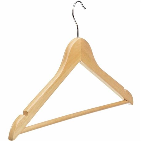 Lorell Wooden Coat Hangers - for Coat, Clothes, Garment - Wooden, Metal - Natural - 30 / Carton
