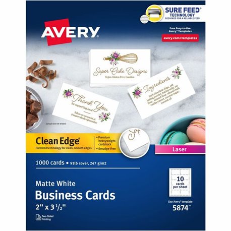 Avery Clean Edge Business Cards - 145 Brightness - A4 - 8 1/2" x 11" - 91 lb Basis Weight - 247 g/m&178 Grammage - Matte - 1000 