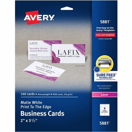 Avery Sure Feed Business Cards - 97 Brightness - A4 - 8 1/2" x 11" - 80 lb Basis Weight - 216 g/m&178 Grammage - Matte - 160 / P