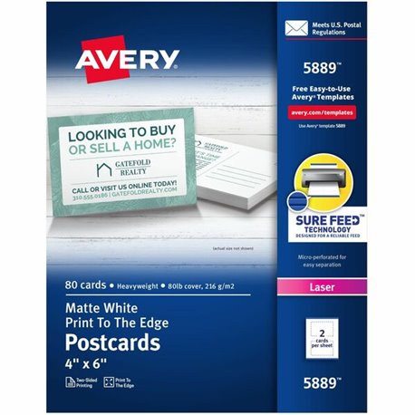 Avery(R) Printable Postcards with Sure Feed Technology, 4" x 6" , White, 80 Blank Postcards for Laser Printers (5889) - 97 Brigh