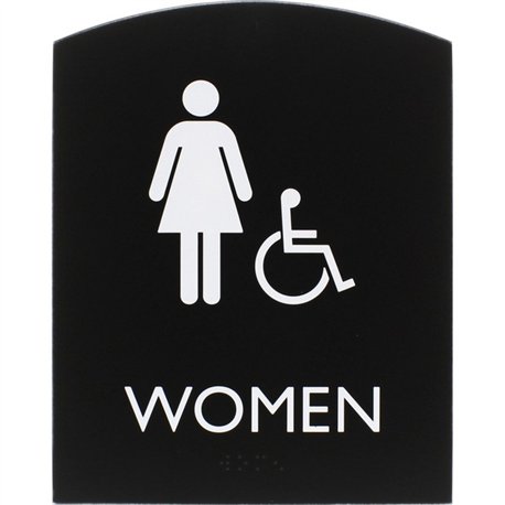 Lorell Arched Women's Handicap Restroom Sign - 1 Each - Women Print/Message - 6.8" Width x 8.5" Height - Rectangular Shape - Sur