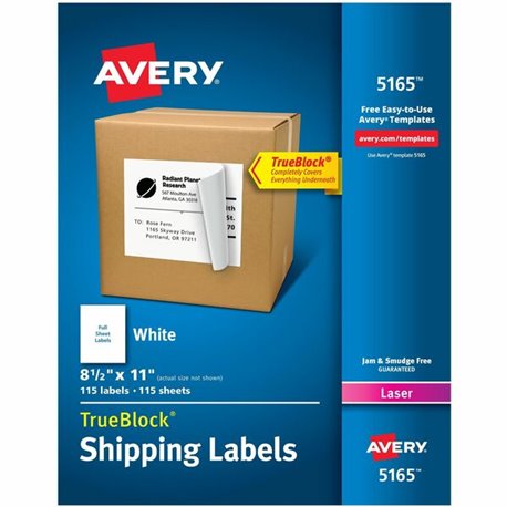 Avery Shipping Labels, Permanent Adhesive, 8-1/2" x 11" , 100 Labels (5165) - 8 1/2" Width x 11" Length - Permanent Adhesive - L