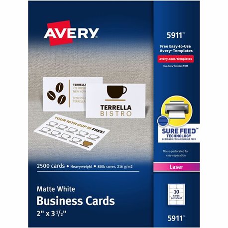 Avery Perforated Business Cards for Laser Printers, 2" x 3�" - 97 Brightness - A4 - 8 1/2" x 11" - 80 lb Basis Weight - 216 g/m&