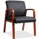 Lorell Upholstered Guest Chair - Black Bonded Leather Seat - Black Bonded Leather Back - Cherry Solid Wood Frame - Four-legged B