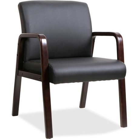 Lorell Upholstered Guest Chair - Black Bonded Leather Seat - Black Bonded Leather Back - Espresso Solid Wood Frame - Four-legged