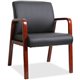 Lorell Upholstered Guest Chair - Black Bonded Leather Seat - Black Bonded Leather Back - Mahogany Solid Wood Frame - Four-legged