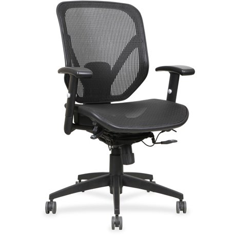 Lorell Executive Synchro Tilt Mesh Mid-back Office Chair - Black Seat - Black Back - Plastic Frame - 5-star Base - Black - 1 Eac