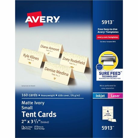 Avery Sure Feed Tent Cards - 79 Brightness - 2" x 3 1/2" - 160 / Pack - Heavyweight, Durable, Repositionable, Rounded Corner, Un