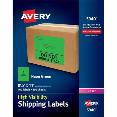 Avery Neon Shipping Labels, 8-1/2" x 11" , 100 Labels (5940) - 8 1/2" Width x 11" Length - Permanent Adhesive - Rectangle - Lase