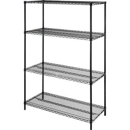 Lorell Industrial Wire Starter Shelving Unit - 48" x 18" x 72" - 4 x Shelf(ves) - 4000 lb Load Capacity - Black - Powder Coated 