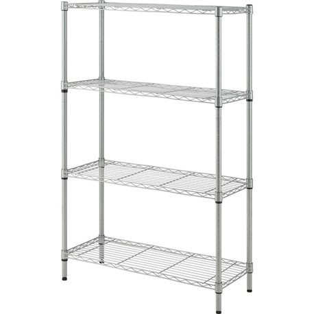 Lorell Light-Duty Wire Shelving - 4 Tier(s) - 54" Height x 36" Width x 14" DepthFloor - Sturdy - Epoxy - Silver - Plastic, Metal