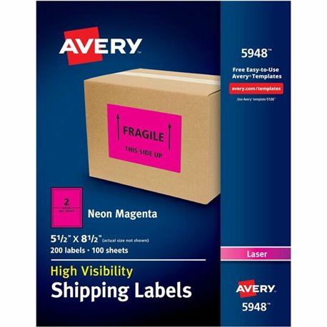 Avery Neon Shipping Labels, 5-1/2" x 8-1/2" , 200 Labels (5948) - 5 1/2" Width x 8 1/2" Length - Permanent Adhesive - Rectangle 