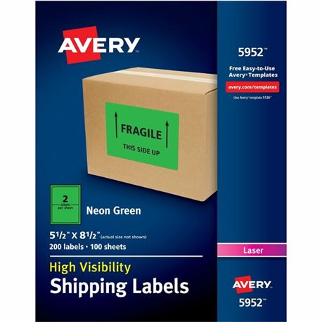 Avery Neon Shipping Labels, 5-1/2" x 8-1/2" , 200 Labels (5952) - 5 1/2" Width x 8 1/2" Length - Permanent Adhesive - Rectangle 