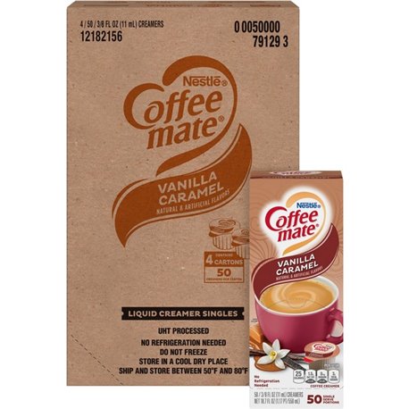 Coffee mate Vanilla Caramel Flavor Liquid Creamer Singles - Vanilla Caramel Flavor - 0.38 fl oz (11 mL) - 4/Carton - 50 Per Box 