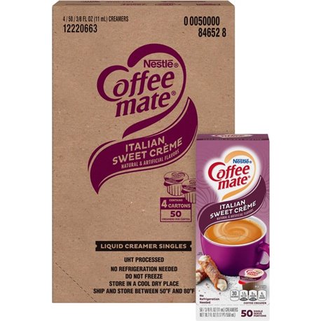 Coffee mate Italian Sweet Creme Liquid Creamer Singles - Italian Sweet Creme Flavor - 0.38 fl oz (11 mL) - 200/Carton - 200 Serv