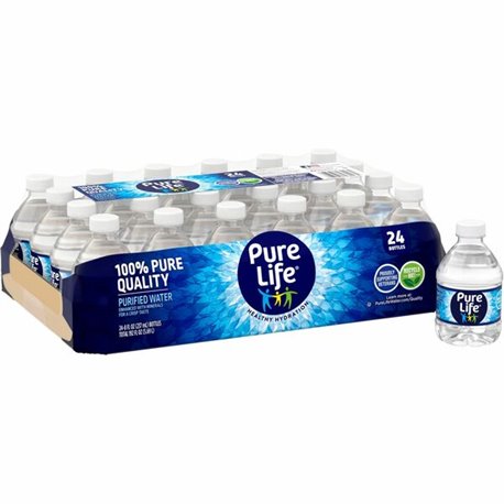 Pure Life Purified Bottled Water - Ready-to-Drink - 8 fl oz (237 mL) - Bottle - 24 / Carton