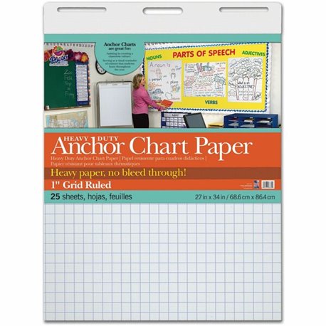 Pacon Heavy Duty Anchor Chart Paper - 25 Sheets - Grid Ruled - 1" Ruled - 1 Horizontal Squares - 1 Vertical Squares - 27" x 34" 