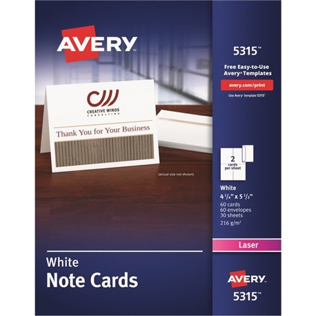 Avery Printable Note Cards, Two-Sided Printing, 4-1/4" x 5-1/2" , 60 Cards (5315) - 97 Brightness - 4 1/4" x 5 1/2" - 1 / Box - 
