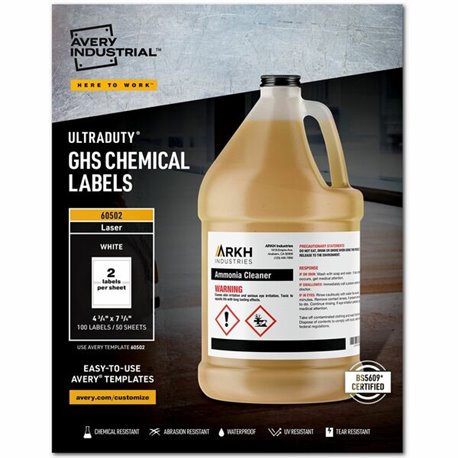 Avery UltraDuty GHS Chemical Labels 4�" x 7�" , Permanent Adhesive, for Laser Printers - 4 3/4" Width x 7 3/4" Length - Permanen