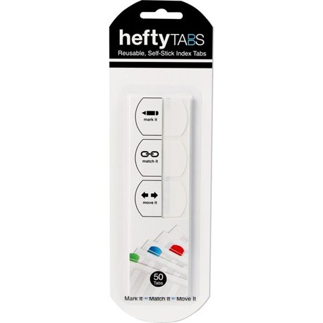 LEE Removable Hefty Index Tabs - Write-on Tab(s) - 1" Tab Height x 1.50" Tab Width - Removable - White Plastic Tab(s) - Reusable