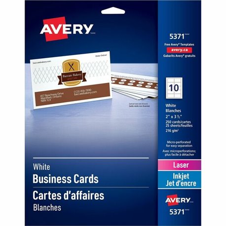 Avery Micro-Perforated Business Cards for Laser Printers, 2" x 3½" - 97 Brightness - A8 - 2" x 3 1/2" - 250 / Pack - Heavyweight