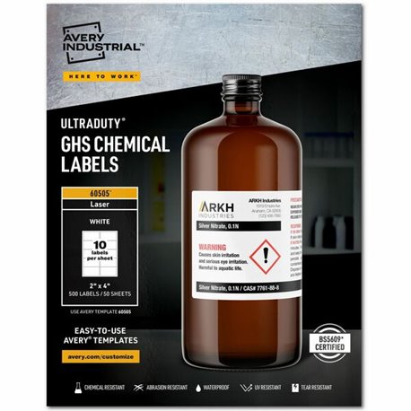 Avery UltraDuty GHS Chemical Labels 2" x 4" , for Laser Printers - 2" Width x 4" Length - Permanent Adhesive - Rectangle - Laser