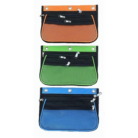 CLI Triple-pocket Pencil Pouches - 10.3" Height x 7.3" Width - Ring Binder - Green, Orange, Blue - Nylon - 24