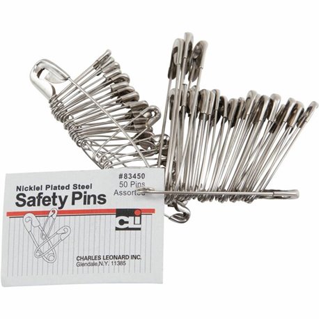 CLI Safety Pins - Assorted Sizes - 50 / Pack - Nickel Plated